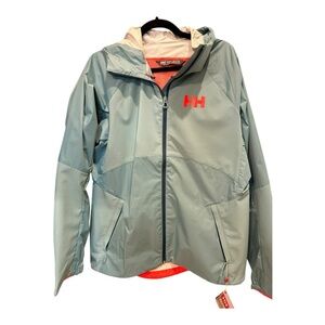 Helly Hansen Aqua and Orange accent  Hooded rain Jacket